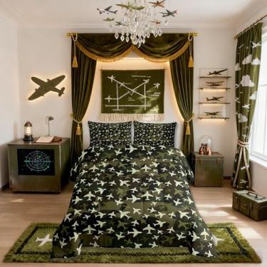 Imagem de Conjunto de edredom de avião, tamanho casal, camuflagem, aeronaves ocidentais americanas, edredom camuflado, aviação, edredom verde exército, 2 fronhas