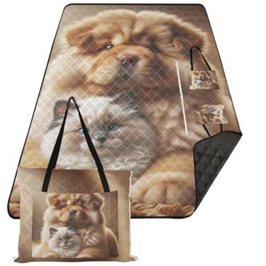 Imagem de TSENQUE Chow Chow Cachorro Gatinho Bonito Gato Sem Areia Cobertor de Praia Impermeável Embalável Cobertor de Camping Extra Grande Suprimentos de Piquenique Tapete Dobrável 299.7 cm x 203.2 cm