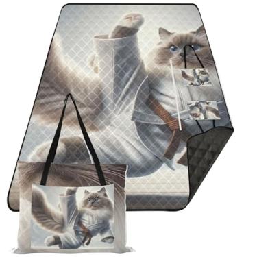 Imagem de TSENQUE Karatê Ragdoll Gato Engraçado Grande Tapete de Piquenique Bonito Tapete de Praia Impermeável À Prova de Areia Estampa Grande Crianças Tapete de Camping para Grama 299.7 cm x 203.2 cm