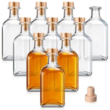 Imagem de Yiyiring 10 garrafas de vidro transparente de 227 g/250 ml com tampas de cortiça em T, garrafas quadradas vazias de licor com cápsulas termorretráteis, garrafa hermética recarregável, para vodka