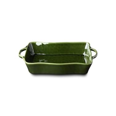 Imagem de Padeiro de grés retangular médio verde – 35,56 cm x 22,2 cm x 7 cm – Prato fundo de 2,721 g para caçarolas, lasanha e assar – Seguro para forno, micro-ondas e lava-louças – Utensílios elegantes de