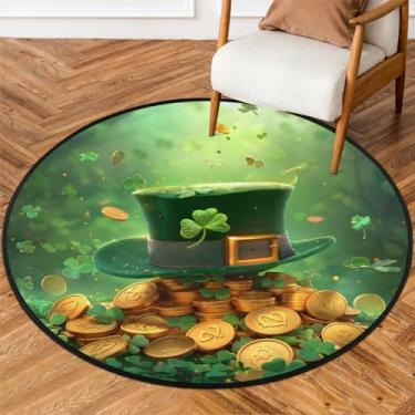 Imagem de Tapete redondo pequeno de 1,5 m para o dia de São Patrício, tapete circular antiderrapante, lavável, tapete circular para quarto, sala de estar, berçário, cozinha, banheiro, entrada, decoração de casa