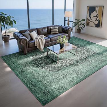 Imagem de Lbris Tapetes laváveis 20 x 25 cm para sala de estar - Tapetes verdes vintage para quarto, sala de jantar, tapete grande macio de pilha baixa com suporte de borracha antiderrapante, tapete de destaque