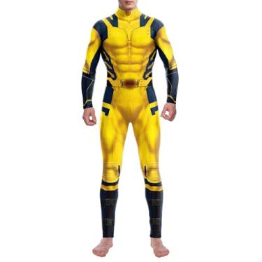 Imagem de Bemeiren Body de super-herói de Halloween para homens e mulheres, estampa 3D, macacão Zentai para festas de cosplay adulto, amarelo, P