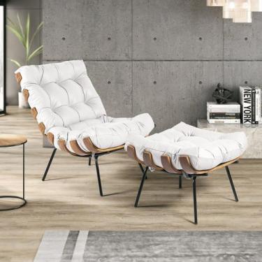 Imagem de Poltrona de Couro Legítimo Costela com Puff - LEME MOVELARIA