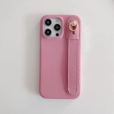 Imagem de IRTGFG Capa de couro com alça de pulso de luxo para iPhone 16 Pro (para iPhone 16 Pro/rosa)
