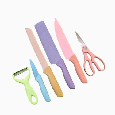 Imagem de Conjunto de Facas 6 Peças Aço Inoxidável Colorido Multifunci - Genéric