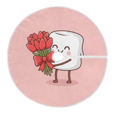 Imagem de Blueangle Saia de árvore com personagem de marshmallow de 90 cm - decoração de árvore de feriado de poliéster macio e resistente a rugas (505)