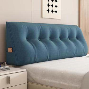 Imagem de CYTJHMD Travesseiro triangular para cabeceira, descanso de cama, descanso de cama, descanso de leitura, encosto e corpo, suporte de posicionamento, travesseiro longo para presentes de cama, azul
