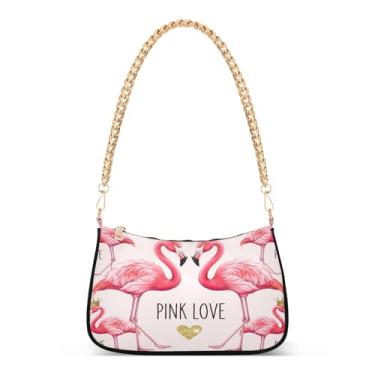Imagem de Bolsa de ombro com corrente de ombro flamingos rosa, linda bolsa de mão Hobo estampada para mulheres, bolsa clutch fashion para todos os dias e festas