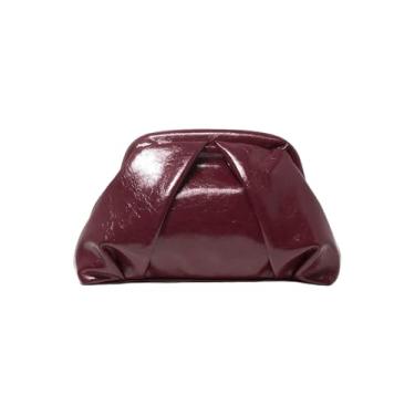 Imagem de QWINEE Bolsas femininas franzidas de couro PU Kiss Lock Bolsas vintage para noite, Borgonha, One Size