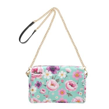 Imagem de Joitme Bolsa feminina com flores pastéis artísticas, transversais, bolsa para celular, bolsa de ombro de couro sintético com alça de corrente
