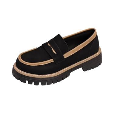 Imagem de Mocassins femininos fashion casual primavera e verão combinando cores bico redondo boca rasa combina com tudo, Preto, 36