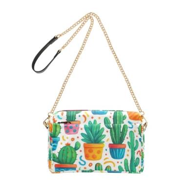 Imagem de Joitme Bolsas de ombro femininas bolsa transversal para celular bolsa de couro PU bolsa de ombro verde cactos suculentas vasos de plantas
