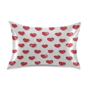 Imagem de Blueangle Fronha de cetim refrescante para cabelo e pele, capa de travesseiro de coração vermelho, tamanho Queen 51 x 76 cm com fecho de envelope (647)