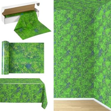 Imagem de ARQRHTLY Rolo de toalha de mesa de musgo verde com caixa de corte, capa de grama de plástico descartável, pano de fundo de folhas de grama para decoração de festa, piquenique, cenários de palco