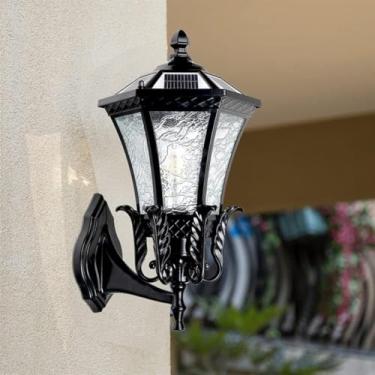 Imagem de CMOLVUR Lanternas de parede solares impermeáveis para ambientes externos com três tipos de escurecimento E27 iluminação decorativa de paisagem luzes de jardim