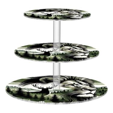 Imagem de Suporte de cupcake de 3 níveis para festa, casamento, copo de acrílico, torre de bolo, exibição de leão da floresta selvagem, bandejas de servir para festa, comida e deserto