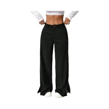 Imagem de YHOPE Calça feminina de veludo casual feminina cor sólida calça reta s