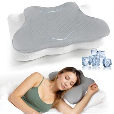 Imagem de Travesseiro cervical de pescoço para dormir, travesseiro ergonômico ajustável, suporte lateral de pescoço para adultos, travesseiro de cama de espuma viscoelástica para alívio da dor no pescoço e