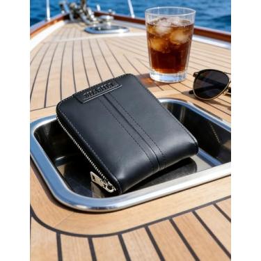 Imagem de Carteira masculina casual de couro curta com zíper, porta-cartões e dinheiro (preto)