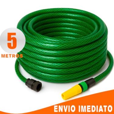 Imagem de Mangueira de Jardim Trançada Reforçada com Esguicho | PVC Alta Pressão | Completa(5 Metros)