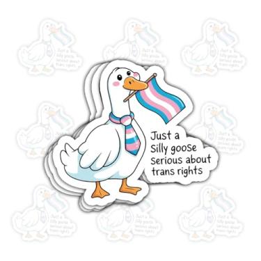 Imagem de 3 peças Silly Goose Trans Ally Adesivo de vinil com citação engraçada para apoiadores LGBTQ+, pais, professores, estudantes, ativistas, placas de evento do orgulho, agentes da justiça social, laptop