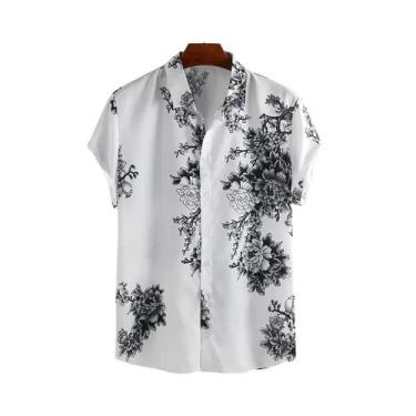 Imagem de Camisa Floral Havaiana Masculina plus Size De Secagem Rápida Com Manga