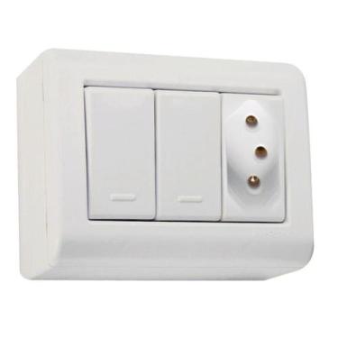 Imagem de Conjunto Caixa 2 Interruptores Simples250v/ 10a e 1 Tomada 2p + T 250v