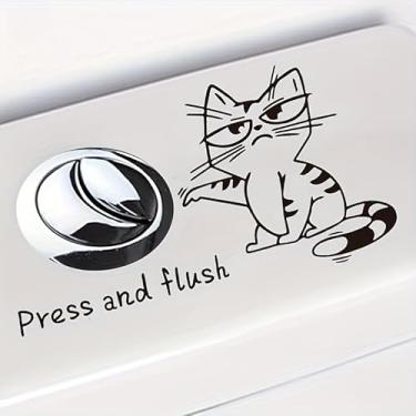 Imagem de 1 peça de adesivo de banheiro de gato fofo de desenho animado, decalque de parede autoadesivo de PVC para azulejo de vidro superfície lisa, capa com falhas de vedação sem ferro, colorido presente