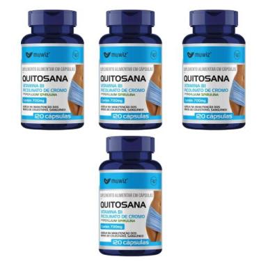 Imagem de Kit 4x Quitosana Psyllium + Spirulina 4x120 Cápsulas Muwiz Sabor:Sem s