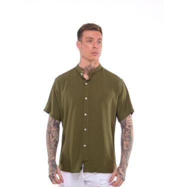 Imagem de Camisa Social Gola Padre Masculina Manga Curta Lisa - Mitchelgutto, Ve