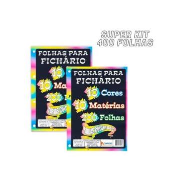 Imagem de Folha Para Fichário Colorida Kit 2 Refil 4 Furos 400 Folhas - Tamoio