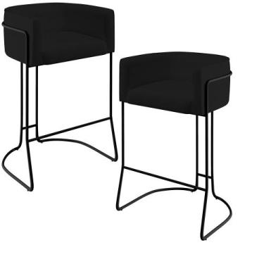 Imagem de Kit 02 Banquetas Decorativas Fixa Base De Aço Preto Betina D02 Materia