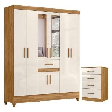 Imagem de Guarda Roupa Casal Portugal Com Espelho E Cômoda Ms913 Freijó Off Whit