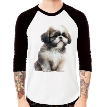 Imagem de Camiseta Raglan Cachorro Shih Tzu Filhote Manga 3/4 - Foca na Moda, Br