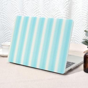 Imagem de Seorsok Compatível com MacBook Pro de 13 polegadas M2 2023, 2022, 2021-2016, A2338, M1, A2251, A2289, A2159, A1989, A1708, A1706, capa rígida de couro listrado arco-íris e capa de teclado, tecido azul