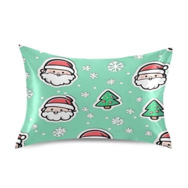 Imagem de Wassud Fronha de cetim de Papai Noel de Natal para cabelo e pele fronhas de seda lisa Queen Size Capas de travesseiro respiráveis com fecho de envelope