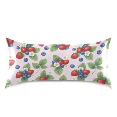 Imagem de Wassud Fronha de cetim morango mirtilo para cabelo e pele fronhas de seda lisa king size respiráveis com fecho de envelope