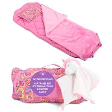 Imagem de Emily Rose Tapete de cochilo para meninas com cobertor de lã e unicórnio Lovey | Tapete de dormir infantil 100% algodão para creche | Idades 2-7 | Lavável na máquina