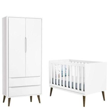Imagem de Berço Americano E Guarda Roupa 2 Portas Infantil Theo Branco Acetinado