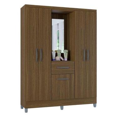 Imagem de Guarda Roupa Solteiro Atlas Capelinha 5 Portas Castanho Brilho - Poque