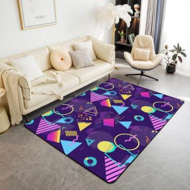 Imagem de Tapete de área Memphis 3x5 Hipster Retro Tapete 80 s 90s Hip Hop Funky Tapete para Sala de Estar Colorido Pop Art Inspirado Aquarela 80 Memphis Geométrico 80s Tapete decorativo antiderrapante