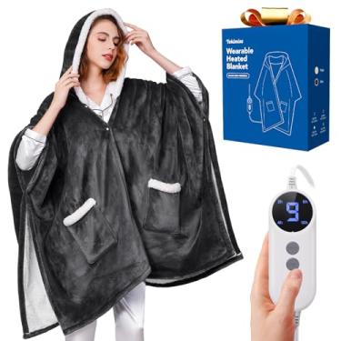 Imagem de Yokimisu Cobertor aquecido vestível - presente aconchegante para mulheres, mães, homens| Flanela reversível e lã de ovelha com bolsos e capuz, 6 níveis de calor, temporizador 1-4H, seguro ETL, lavagem