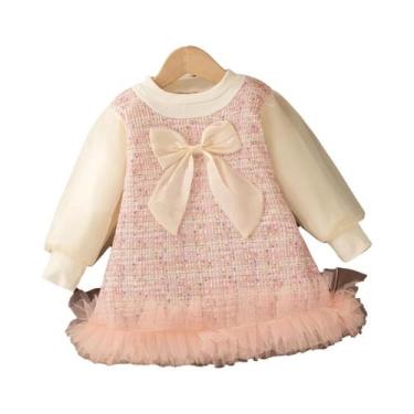 Imagem de Vestido De Princesa Rosa De Manga Longa Para Bebê Menina Com Laço E Tu