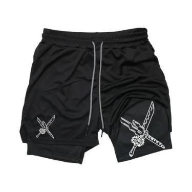 Imagem de Shorts De Compressão Masculinos 2 Em 1 Para Corrida E Treino Com Bolso