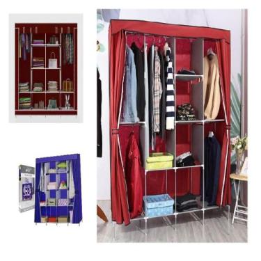 Imagem de Guarda roupa duplo portatil cabideiro arara roupas 5 prateleiras armar