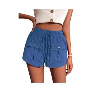 Imagem de Shorts femininos plus size de primavera e verão - NONE, 1 unidade, Azu