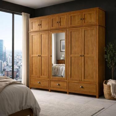 Imagem de Guarda Roupa Madeira Maciça Bipartido 10 Portas Rústico Boho - Finestr