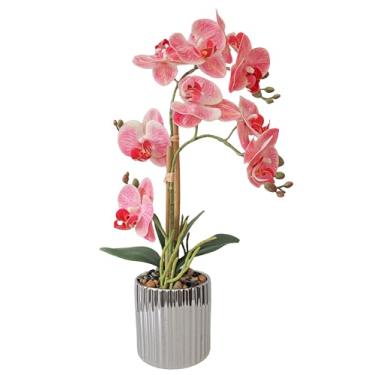 Imagem de NMAIYA Orquídea falsa, flores artificiais, orquídeas rosa em vaso de cerâmica, flores artificiais de toque real para decoração, mesa central, arranjos, flores falsas que parecem verdadeira decoração